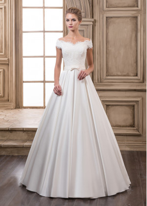 Off Shoulder Ivory Lace Satin Wedding Dress